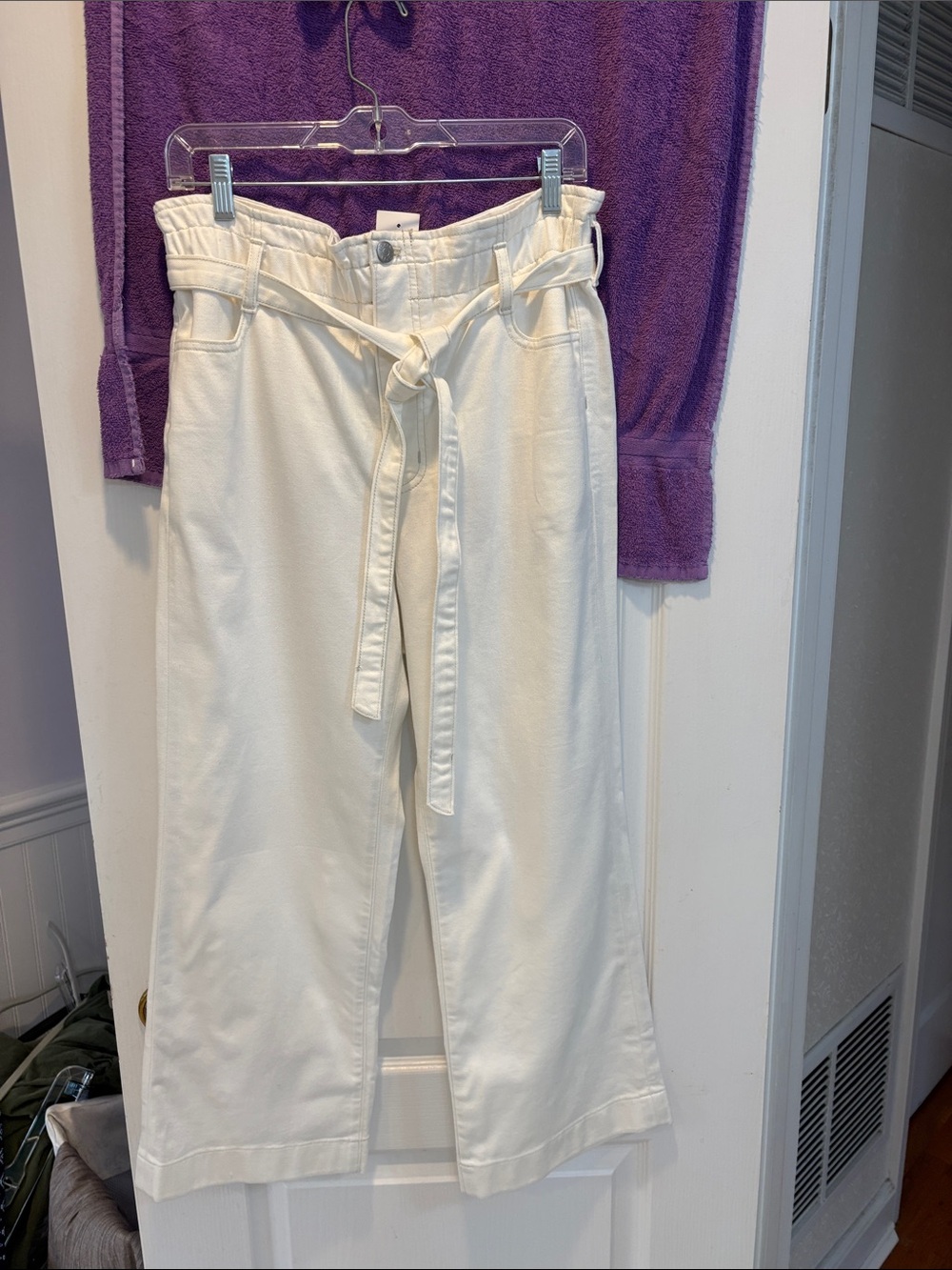 NWT J. Crew Factory Cream Paperbag Tie-Waist Jeans